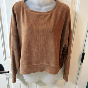 Z SUPPLY Cozy Carmel Brown Corduroy Ribbed Cropped Sweatshirt Woman’s Small